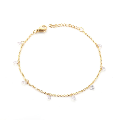 Tresoli Stainless Steel Gold Color PVD Charm Round Crystal Zircon Pulseras Bracelet