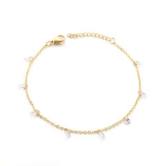 Tresoli Stainless Steel Gold Color PVD Charm Round Crystal Zircon Pulseras Bracelet