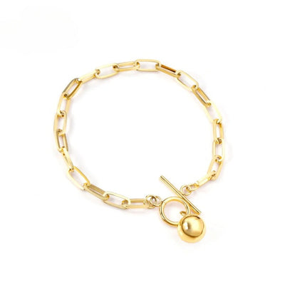 Tresoli Stainless Steel Gold Color PVD Ball Pendant Toggle Clasp Bracelet