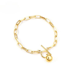 Tresoli Stainless Steel Gold Color PVD Ball Pendant Toggle Clasp Bracelet