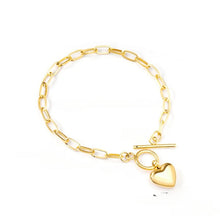 Load image into Gallery viewer, Stelluxe Stainless Steel Gold Color PVD Heart Pendant Toggle Clasp Bracelet