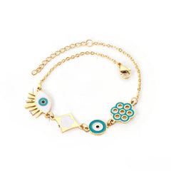 Tresoli Stainless Steel Gold Color PVD Blue Eye With Geometric Charm Punk Party Bracelet