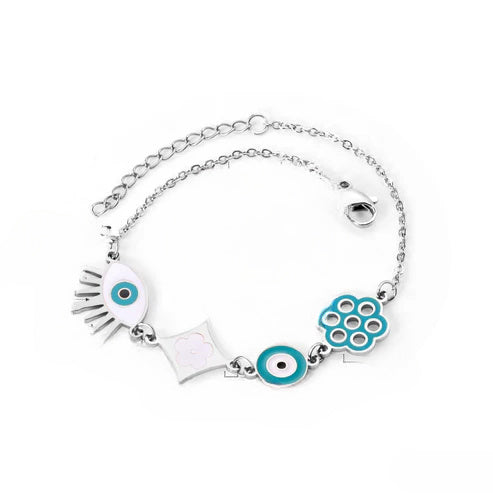 Tresoli Stainless Steel Color PVD Blue Eye With Geometric Charm Punk Party Bracelet