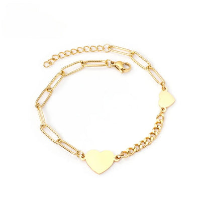 Tresoli Stainless Steel Gold Color PVD Heart Shape Charms Bracelet
