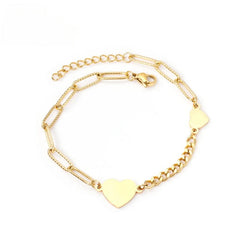 Tresoli Stainless Steel Gold Color PVD Heart Shape Charms Bracelet