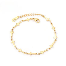 Load image into Gallery viewer, Stelluxe Stainless Steel Gold Color PVD Cross Charm Bracelet