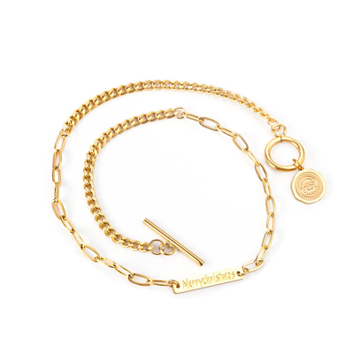 Tresoli Stainless Steel Gold Color PVD Rectangular And Round Accessories Bracelet