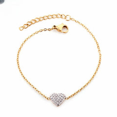 Tresoli  Stainless Steel Gold Color PVD Trendy Cubic Zirconia Heart Shape Chain Bracelet