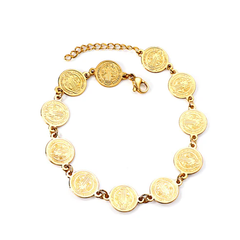 Tresoli Stainless Steel Gold Color PVD 11 Round With Portrait Charm Bracelet