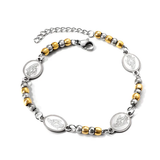 Tresoli Stainless Steel Color PVD 4 Oval Portraits With 5 Gradual Beads Charm Bracelet