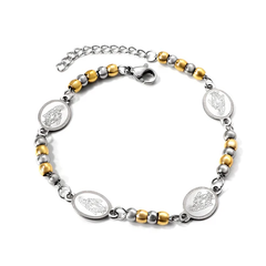 Tresoli Stainless Steel Color PVD 4 Oval Portraits With 5 Gradual Beads Charm Bracelet