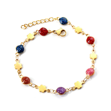 Load image into Gallery viewer, Tresoli Stainless Steel Gold Color PVD Mixed Color Sand Stones With Peach Blossom Pendant Bracelet