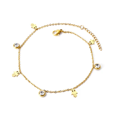 Load image into Gallery viewer, Tresoli Stainless Steel Gold Color PVD 4 Palms With 3 Round Diamonds Charm Bracelet