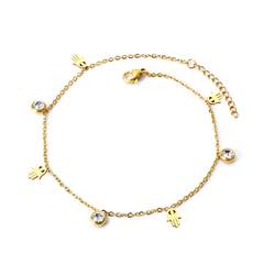 Tresoli Stainless Steel Gold Color PVD 4 Palms With 3 Round Diamonds Charm Bracelet