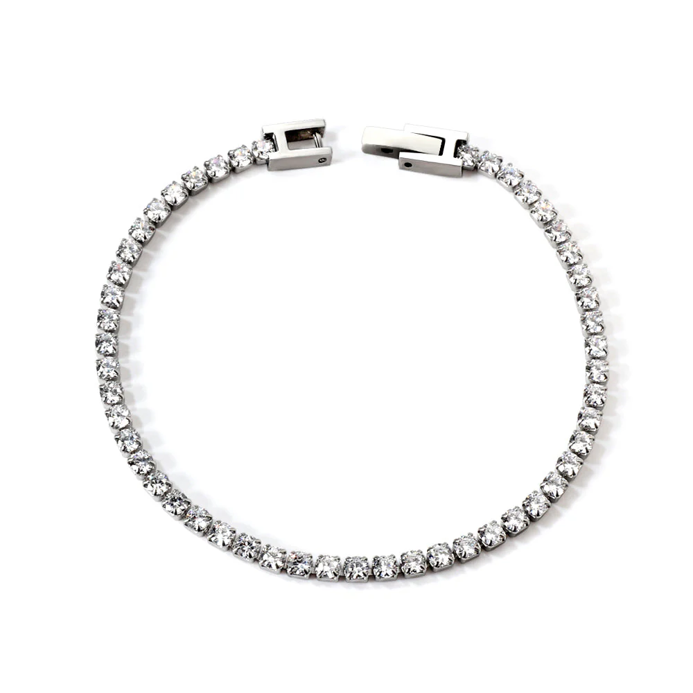 Tresoli Stainless Steel Color PVD White Diamonds 4 Claw Round Diamonds Bracelet