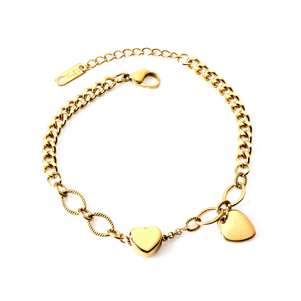 Tresoli Stainless Steel Gold Color PVD Double Heart Shaped Bracelet