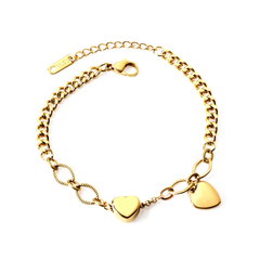 Tresoli Stainless Steel Gold Color PVD Double Heart Shaped Bracelet
