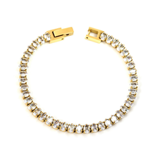Load image into Gallery viewer, Tresoli Stainless Steel Gold Color PVD White Zirconium Clasp Bracelet