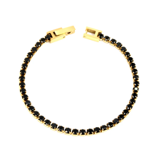 Load image into Gallery viewer, Stelluxe Stainless Steel Gold Color PVD Round Black Crystal Clasp Bracelet