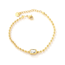 Load image into Gallery viewer, Tresoli Stainless Steel Gold Color PVD Rectangular White Cubic Zirconia Bead Chain Round Pendant Bracelet