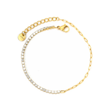 Tresoli Stainless Steel Gold Color PVD Four Prong Round White Zirconia Bracelet