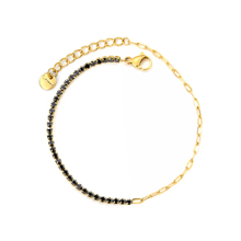 Load image into Gallery viewer, Tresoli Stainless Steel Gold Color PVD Four Prong Round Black Zirconia Bracelet
