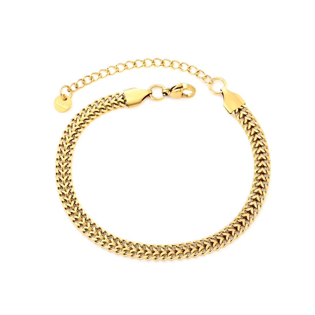 Tresoli Stainless Steel Gold Color PVD Double Strand Chain Bracelet