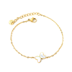 Tresoli Stainless Steel Round Tail Plague Gold Color PVD Butterfly With White Shell Oil Bracelet With Cross Chain