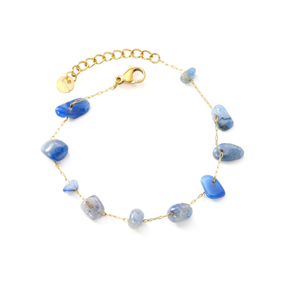 Tresoli Stainless Steel Gold Color PVD Sky Blue Stone Cross Chain Bracelet