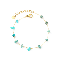 Tresoli Stainless Steel Gold Color PVD Turquoise Stone Cross Chain Bracelet