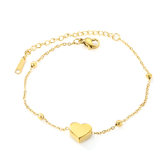 Tresoli Stainless Steel Gold Color PVD Three Dimensionsl Heart With Beads Bracelet