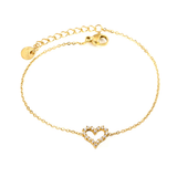 Tresoli Stainless Steel Gold Color PVD Hollow Heart CNC White Zirconium Bracelet With Round Tag
