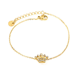 Tresoli Stainless Steel Gold Color PVD Crown Sticky White Zirconium Circle Bracelet