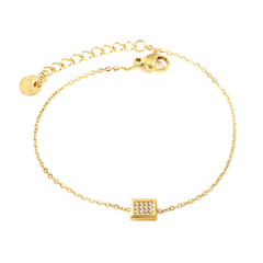 Tresoli Stainless Steel Round Pendant Steel Gold Color PVD Raised Edge Rectangular 0.3 Cross Chain Bracelet