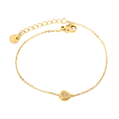 Tresoli Stainless Steel Round Tail Plague Gold Color PVD Convex Teardrop CNC Zirconium 0.3 Cross Bracelet