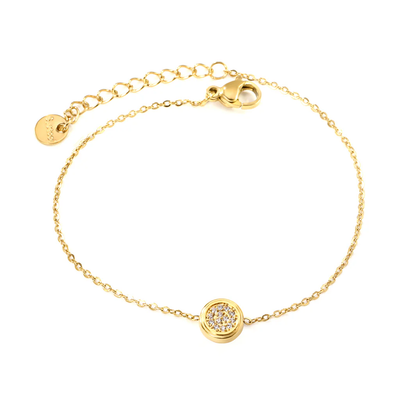 Tresoli Stainless Steel Round Tail Plague Gold Color PVD Convex Round CNC Zirconium 0.3 Cross Bracelet