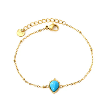 Load image into Gallery viewer, Tresoli Stainless Steel Gold Color PVD Teardrop Bluestone Bracelet