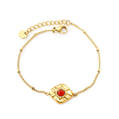 Tresoli Stainless Steel Gold Color PVD Rhombus With Red Stone Bracelet