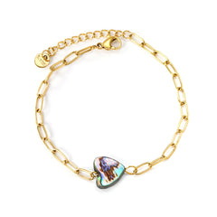 Tresoli Stainless Steel Gold Color PVD Heart Shaped Abalone Shell Bracelet