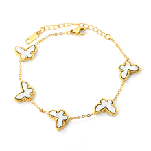 Load image into Gallery viewer, Stelluxe Stainless Steel Gold Color PVD Butterfly Sticky Double Sided White Shell Bracelet