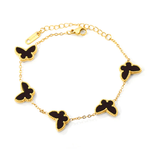 Load image into Gallery viewer, Stelluxe Stainless Steel Gold Color PVD Butterfly Sticky Double Sided Black Acrylic Bracelet