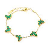 Stelluxe Stainless Steel Gold Color PVD Butterfly Sticky Double Sided Vertical Green Acrylic Bracelet