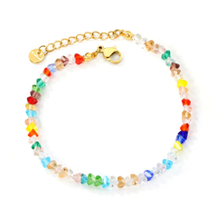 Tresoli Stainless Steel Gold Color PVD Diamond Triangle Mixed Color Stone Bracelet