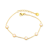 Tresoli Stainless Steel Gold Color PVD Multi Color 5 Round Discs Powdered Shell Round Tag Bracelet