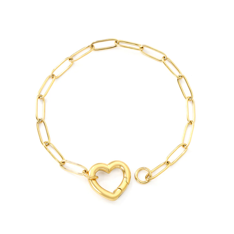 Stelluxe Stainless Steel Gold Color PVD Wire Peach Heart Clasp Bracelet With Round Plague