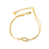 Tresoli Stainless Steel Gold Color PVD Double Layer Knotted Round Snake Chain Round Tail Tag Bracelet