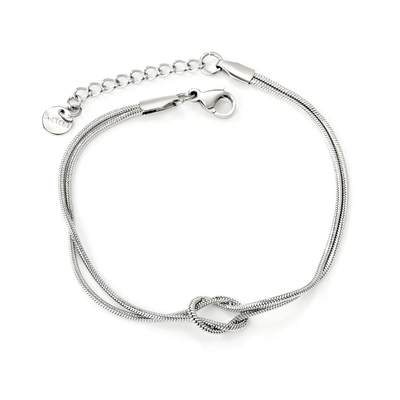 Tresoli Stainless Steel Color PVD Double Layer Knotted Round Snake Chain Round Tail Tag Bracelet
