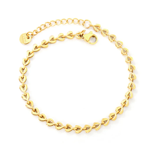Load image into Gallery viewer, Stelluxe Stainless Steel Gold Color PVD Small Heart Chain Round Tail Plague Bracelet
