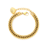 Tresoli Stainless Steel Gold Color PVD Double Sided Rounded Chain Bracelet With Shell Tag
