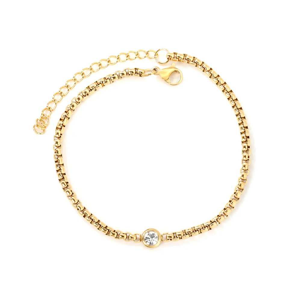 Stainless Steel Gold Color PVD White Diamond Set Pendant Bracelet